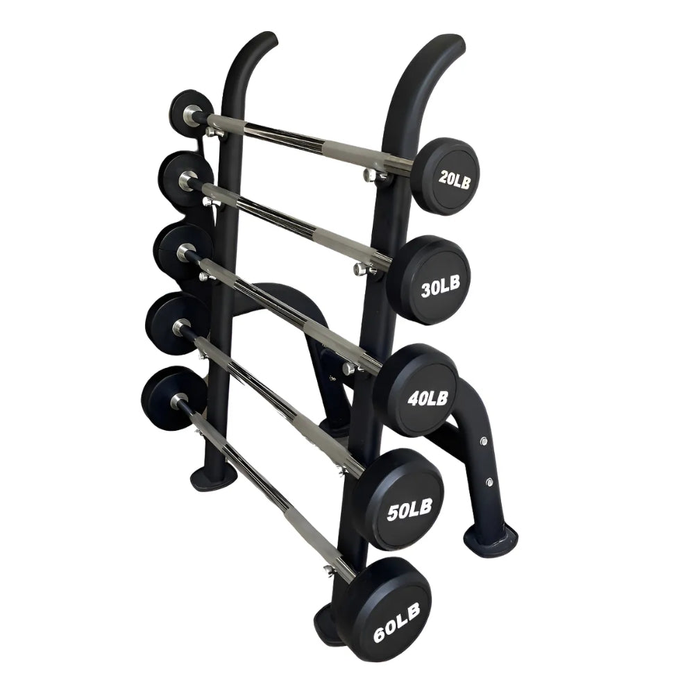 Set de 5 Barras Rectas con Peso Integrado (20–60 lbs) con Rack