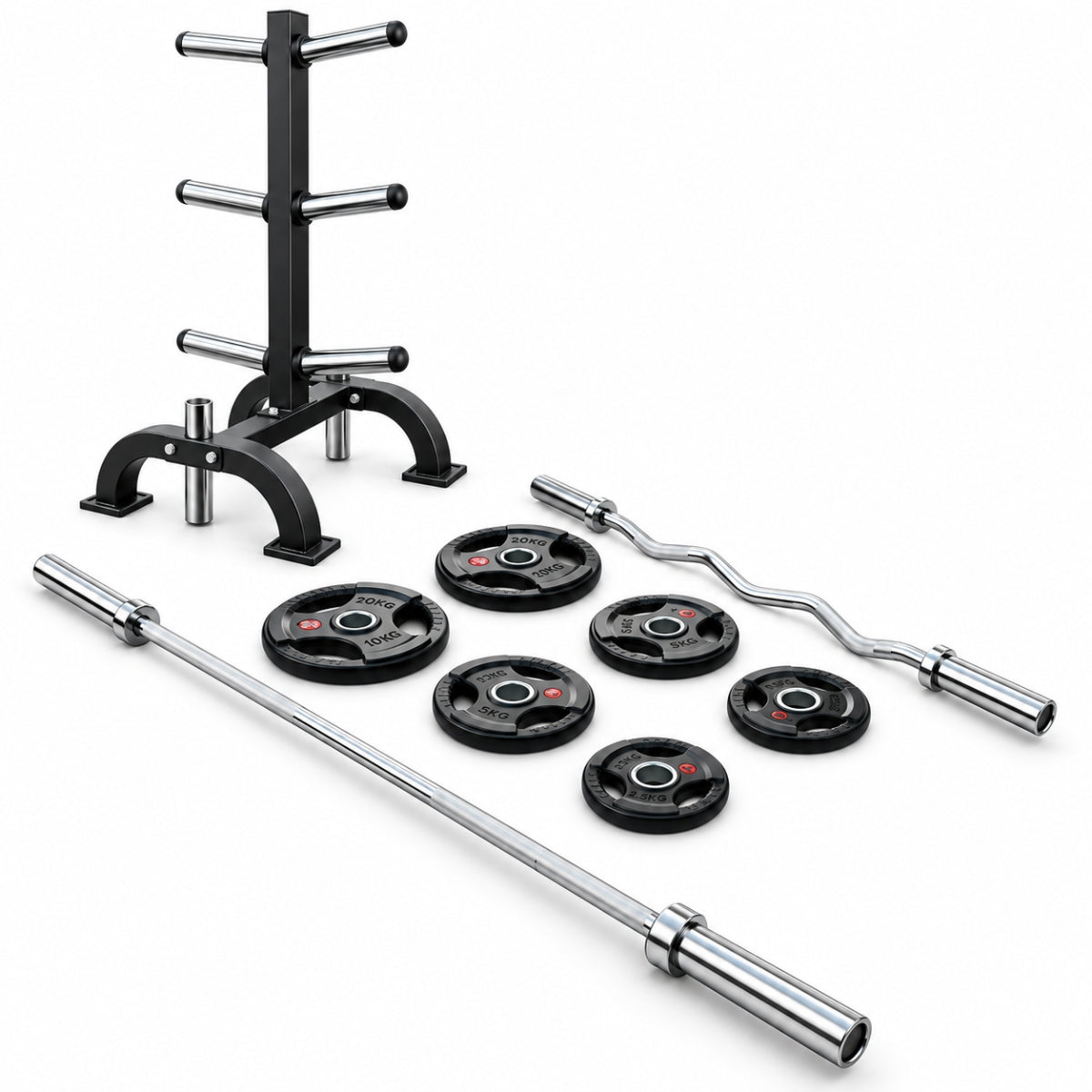 Paquete de Discos Olímpicos 35 kg con Rack y 2 Barras