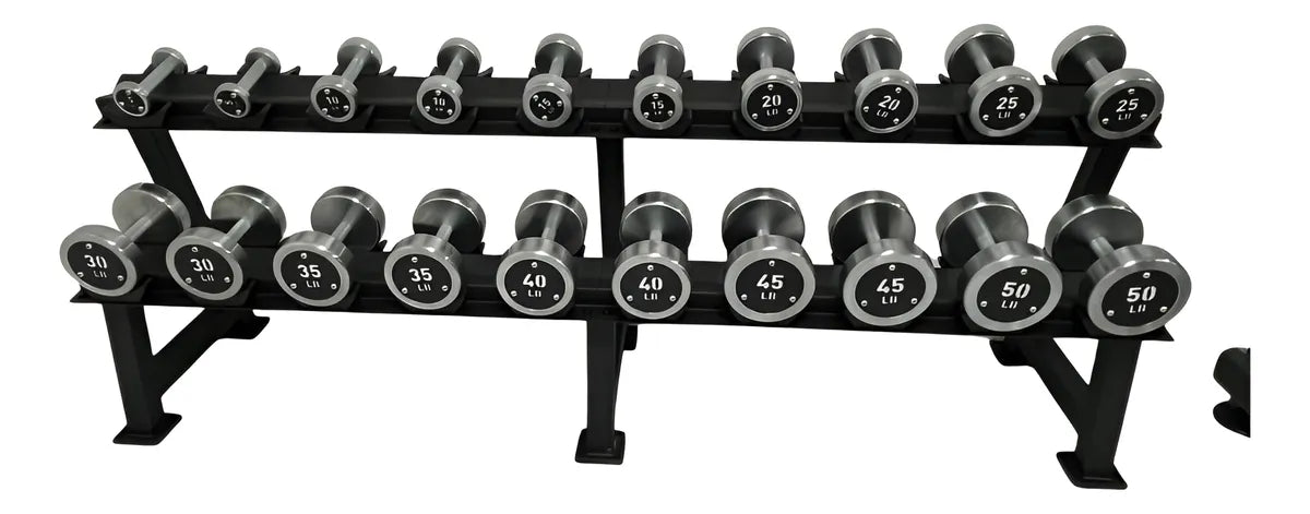 Mancuernas cromadas premium con rack de 2 niveles