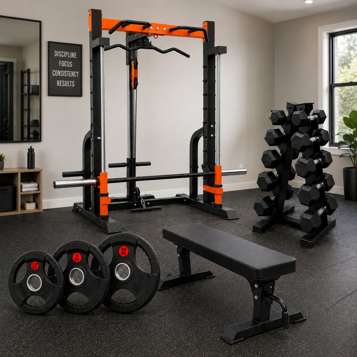 Paquete Essential Strength | Smith, Banco, Discos y Mancuernas